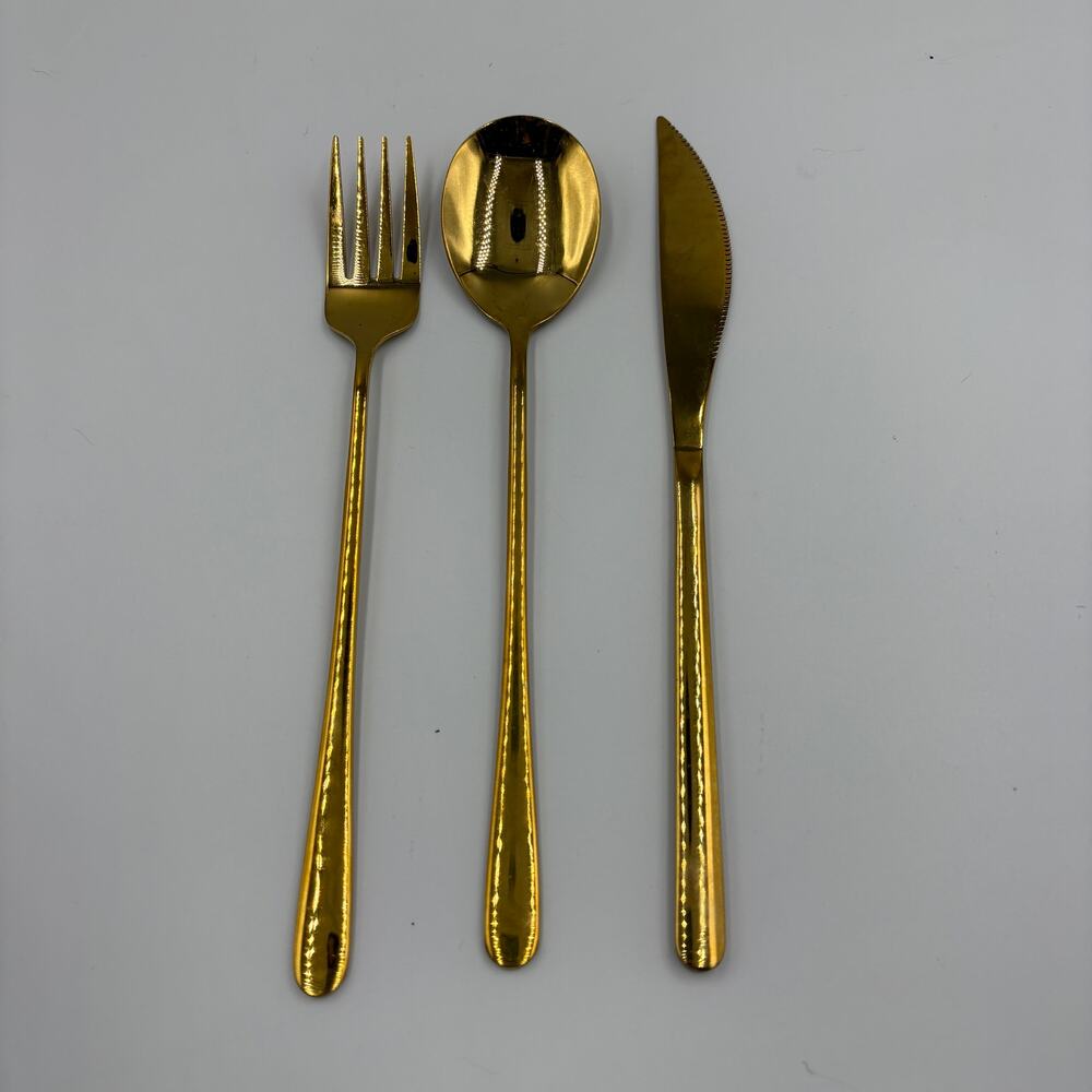 Gold Tone SUS 304 Stainless Steel Flatware 3 Piece Set Fork Spoon Knife Modern